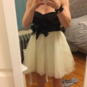 Macy’s White and Black Tulle Strapless Dress